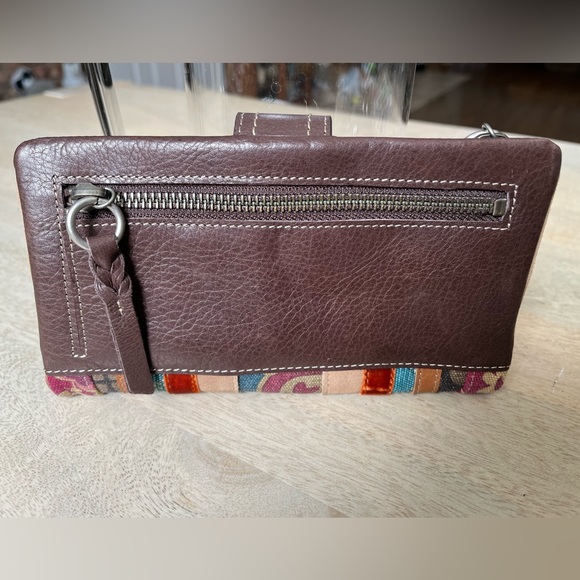 FOSSIL brand patchwork leather wallet, stripe fabric suede velvet, never used - Picture 5 of 6